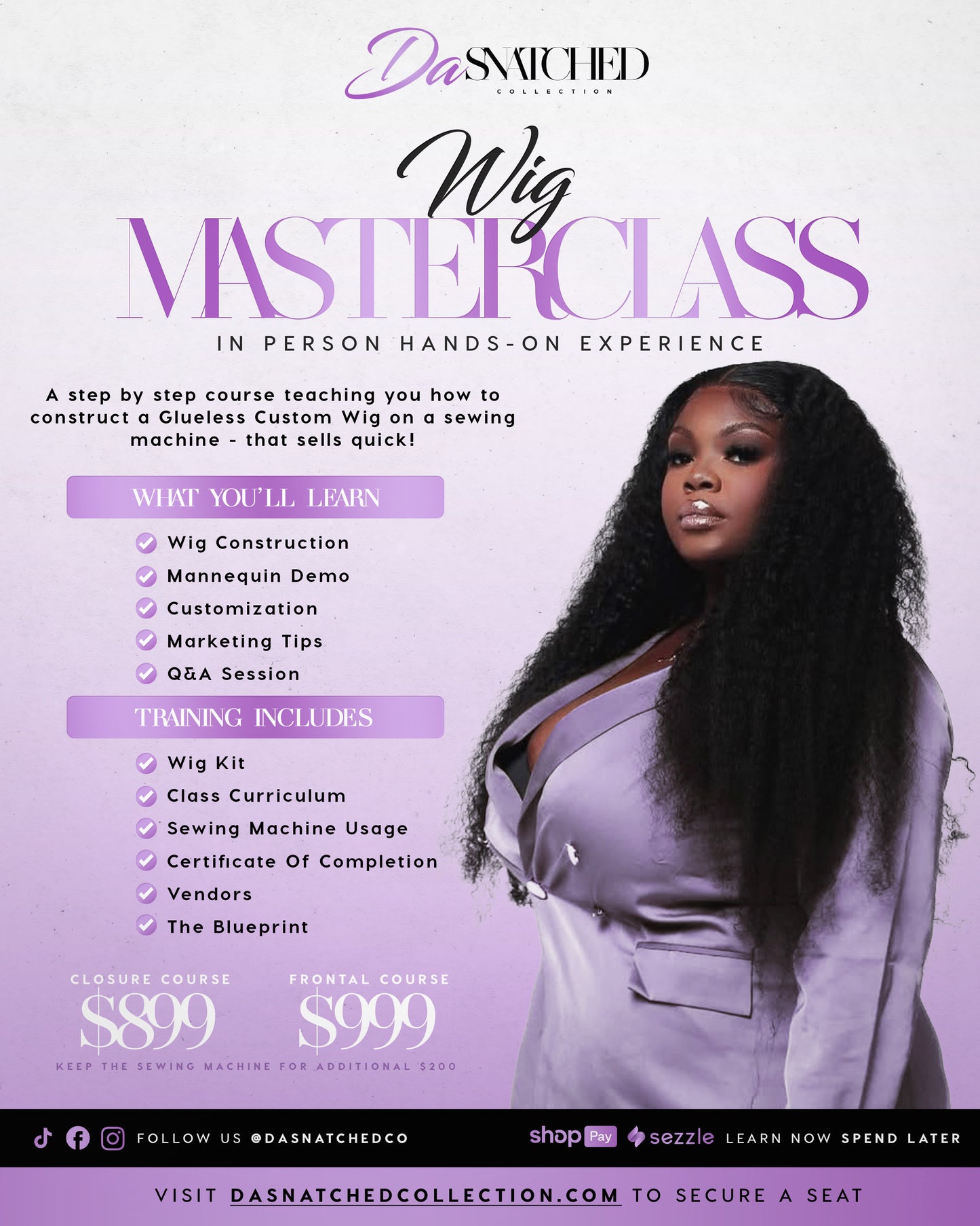 1-on-1 Hands On Sewing Machine Master Wig Class